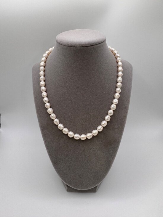 Jewelry - 925 Sterling Silver Baroque Pearl Necklace 8MM 16.5in Cream Ivory Strand